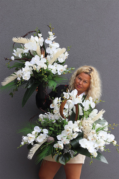 White Orchidera, komplet dekoracji nagrobnych, kompozycja + bukiet
