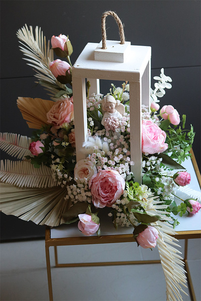 Angelo Garden Boho Wood, kompozycja nagrobna z aniołem i lampionem