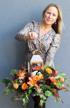 Angelo Garden Autumn, lampion nagrobny z kwiatami, wys.46cm