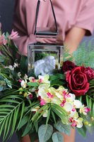 Angelo Garden Bordo Silver, lampion nagrobny z kwiatami, wys.42cm 