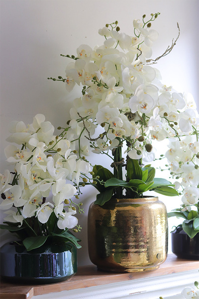 Gold Palazzia Big, sztuczny storczyk w złotej donicy