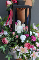 Angelo Garden Dark pink Wood, kompozycja nagrobna z lampionem	