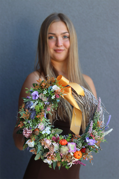 Letinata Jesień, asymetryczny wianek jesienny na drzwi