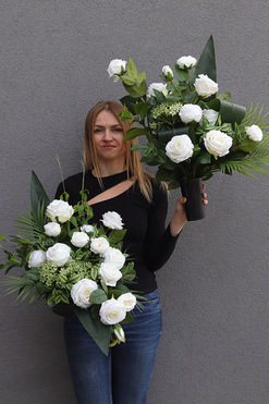 Rosalia Blanca, zestaw dekoracji nagrobnych, kompozycja + bukiet