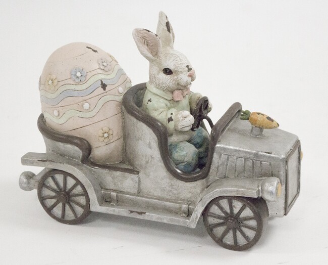 OD RĘKI Automobil B, figurka zając królik auto Wielkanoc, wym.15x20x9cm