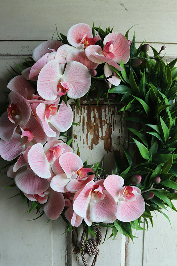 asymetryczny wianek z chwostem, Orchidelia Pinkobello, śr.42cm