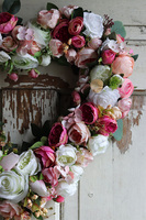 dekoracyjny wianek - serce kwiatowe, Pink Heart, wym.45x45cm 