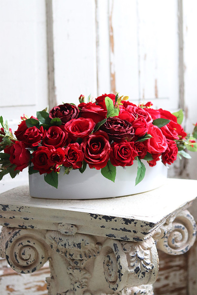 czerwona kompozycja kwiatowa z różami, Miłość Manfredo, wym.20x50cm 