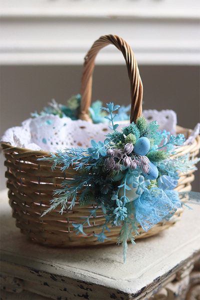 Ocean Blue, dekorowany koszyczek wielkanocny z serwetką