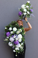 Heraklia, biało fioletowy komplet dekoracji nagrobnych, wiązanka & bukiet