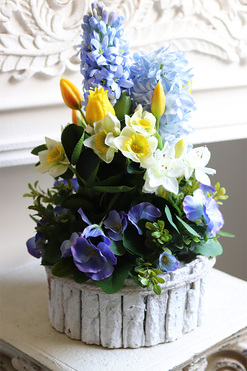 Hiacynty & Bratki Birch, wiosenna dekoracja w skrzynce, wys.45cm