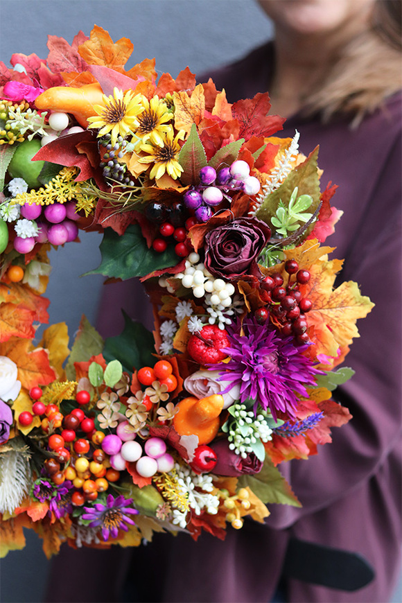 Ulanna Pumpkins, jesienny wianek z owocami