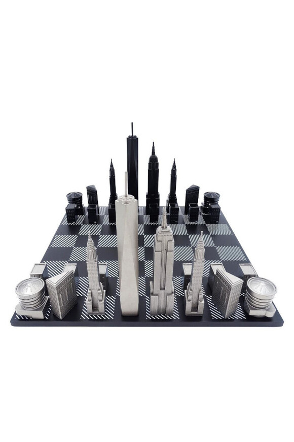 New York Sky Line ekskluzywne szachy ze stali nierdzewnej