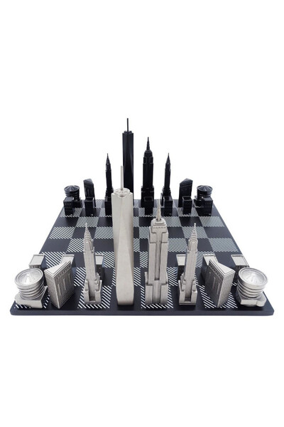New York Sky Line ekskluzywne szachy ze stali nierdzewnej