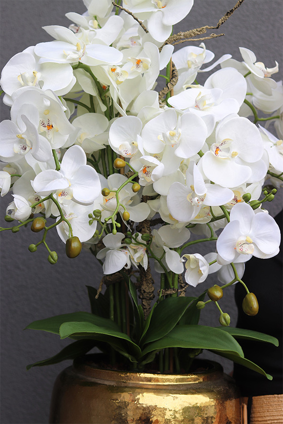 Gold Palazzia Big, sztuczny storczyk w złotej donicy