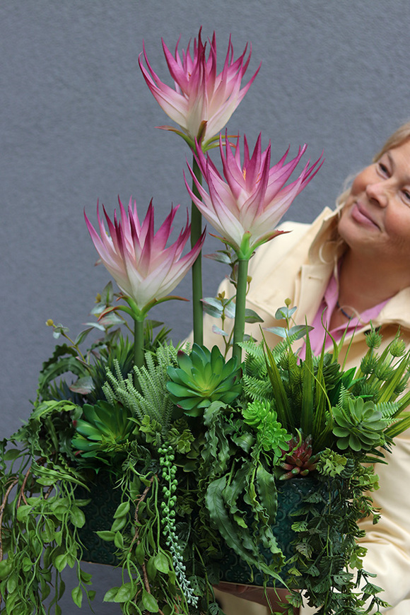 Grefire, sztuczna egzotyczna kompozycja ze zwisami, wys.70cm