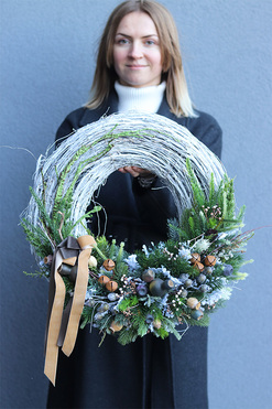 OD RĘKI Zimowa Kraina, wysokiej jakości świąteczny wianek, śr.43cm