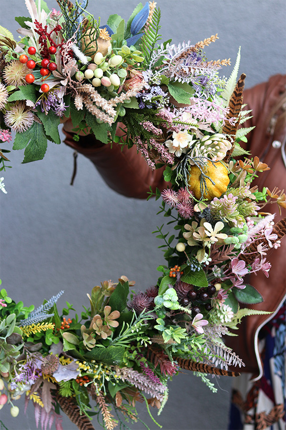 Jesienna Villa, jesienny wianek z piórami