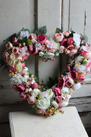 dekoracyjny wianek - serce kwiatowe, Pink Heart, wym.45x45cm 