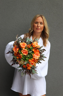 Orange Heart, jesienna dekoracja nagrobna serce, dł.42cm