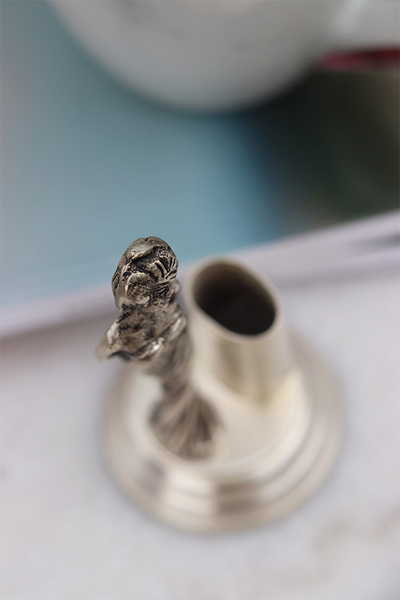 Dama, posrebrzany pojemnik na wykałaczki, wys.10.5cm