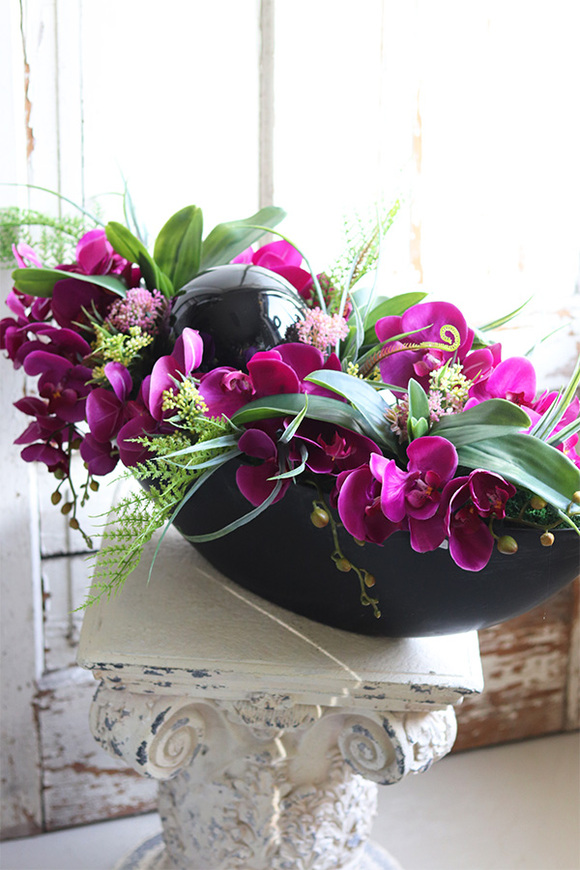 Laos Dekoria Fuksja, kompozycja kwiatowa w podłużnym naczyniu, dł.85cm