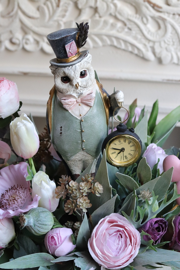 Mądra Sowa, flowerbox welurowy z figurką