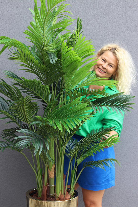Areca Golderia 2, wysokiej jakości sztuczna palma w złotej donicy