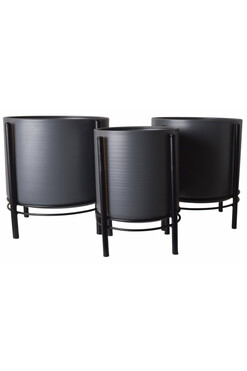 Modena Grey&Black, metalowa osłonka w stojaku kwietnik, kpl.3szt