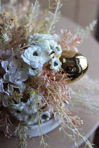 Boho Easter, stroik wielkanocny z ptaszkiem