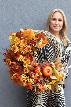 Autumn Garden, asymetryczny jesienny wianek, rozp.70x55cm