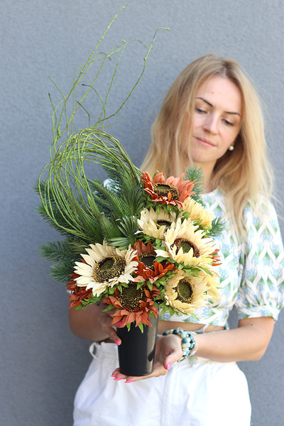 Słonecznikowe Pole, komplet wieniec & bukiet, śr.60cm/46cm