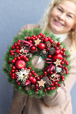 Czerwień Luxury, świąteczny czerwony wianek, śr.26cm 