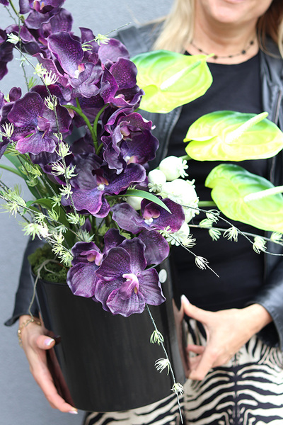 New Ideas, nowoczesna dekoracja ze storczykiem i anturium, wym.70cm