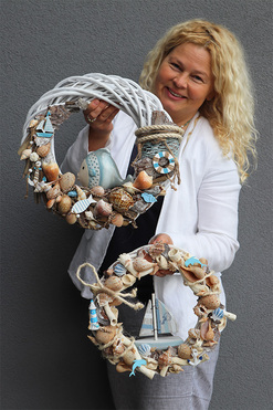 Rybki, marynistyczny wianek z ceramiczną rybą, śr.38cm