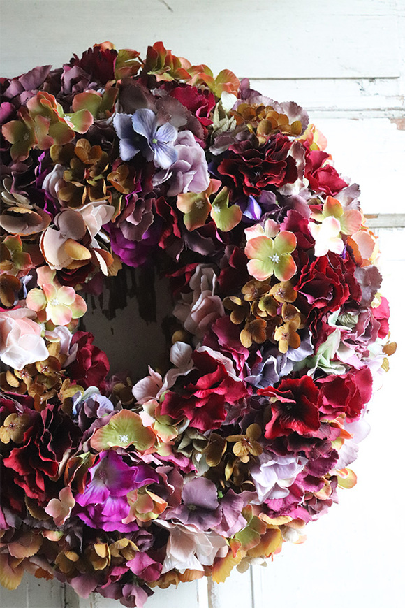 Brązowa Hortensja Nova, jesienny wianek na drzwi, śr.40cm