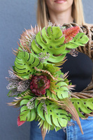 Zielona Monstera, asymetryczny wianek dekoracyjny