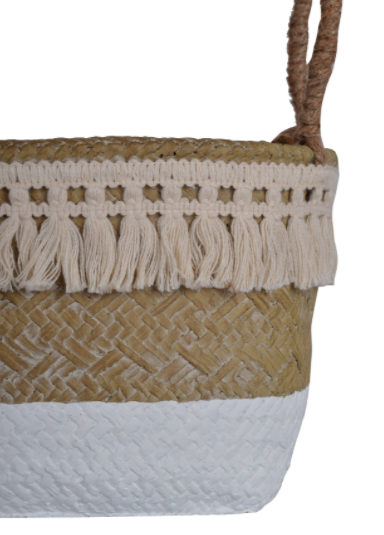 Boho White, kosz podłużny / osłonka na donicę, ceramiczna, biały, wym.36x19x17cm