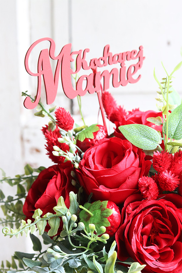 czerwony flowerbox z napisem, Dzień Mamy, wys.32cm 