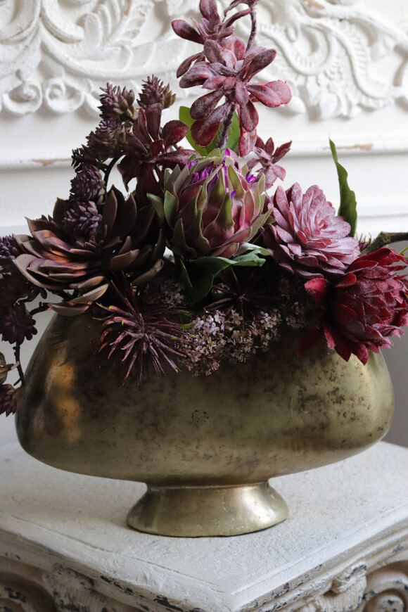 Olivina Kristi 3, kompozycja sukulenty w złotym pucharze