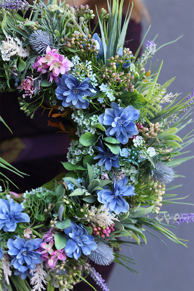 delikatny wiosenny wianek, Niebieska Łuna Round, śr.37cm 