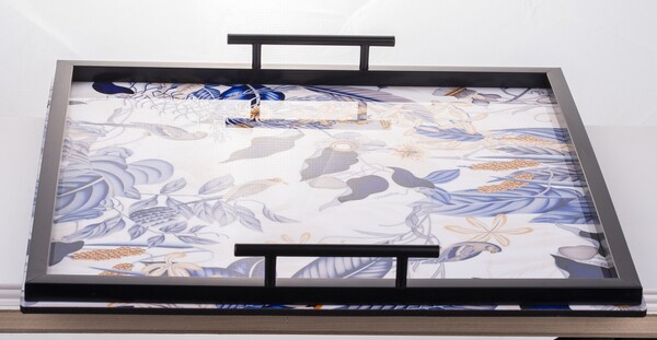 OD RĘKI Orientana D, kwadratowa taca z motywem ptaków, wym.5x46x46cm