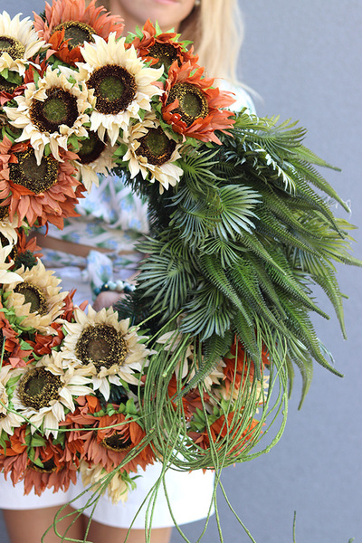 Słonecznikowe Pole, komplet wieniec & bukiet, śr.60cm/46cm