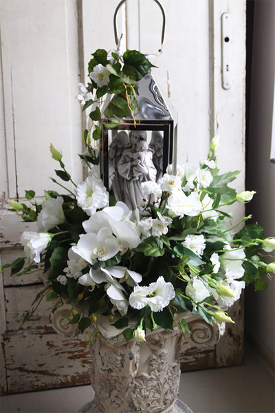 Angelo Garden Silveria, kompozycja nagrobna z aniołem i lampionem, wys.62cm 