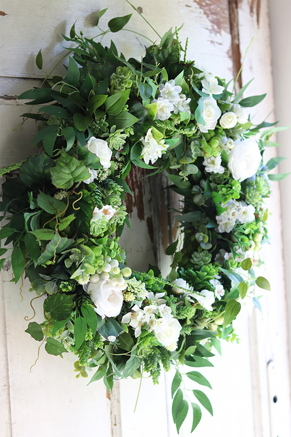 biały wianek na drzwi, Spring Wreath, śr.56cm 