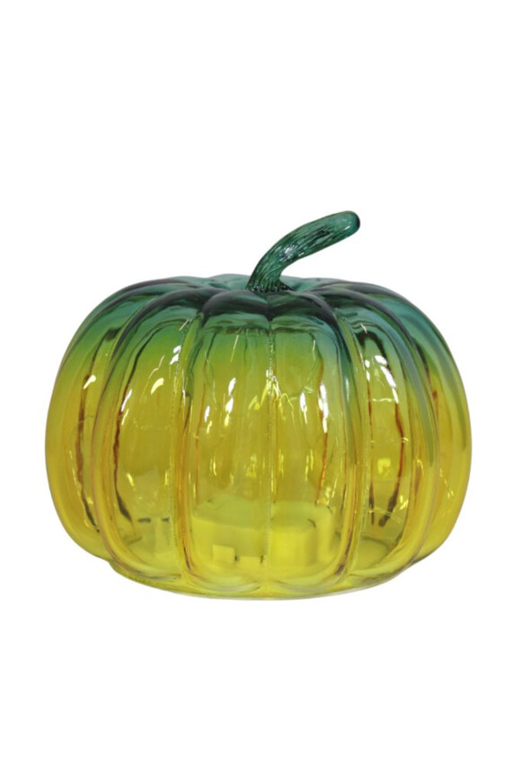 Glass Pumpkin LED, dekoracyjna dynia szklana, zielono-żółta, wym.15.5x15.5x15cm