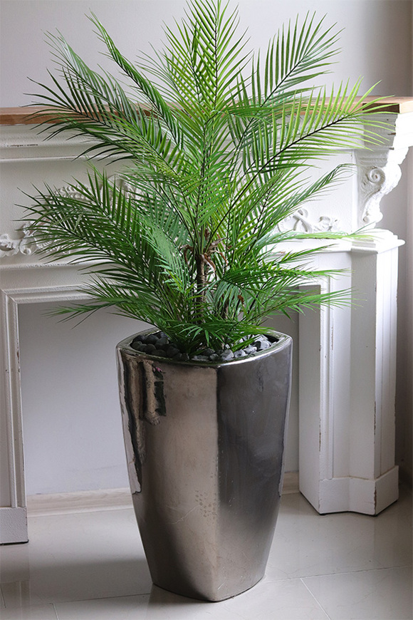 Areca Silver Moon, sztuczna palma w srebrnej donicy