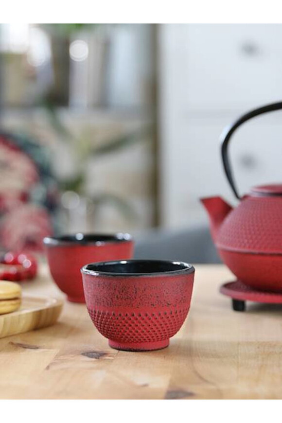 Awaji, żeliwny zestaw do herbaty, czerwony