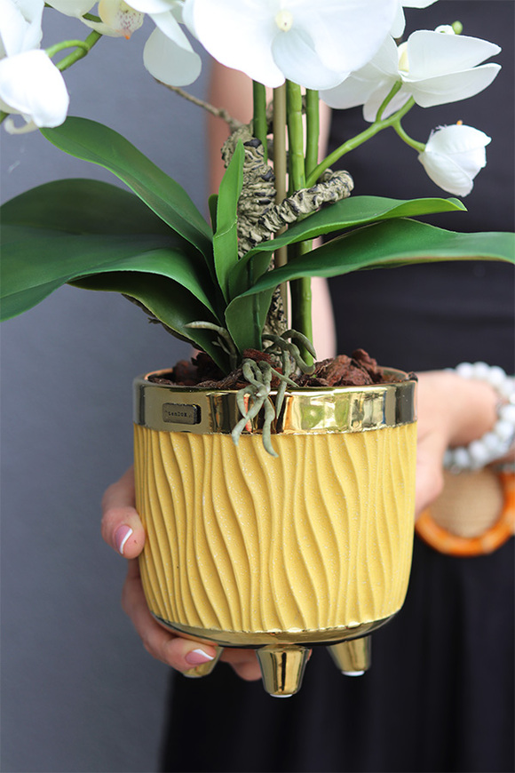 Yellow Orchid, sztuczny storczyk w żółtej doniczce