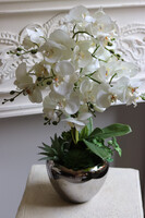 Silver Suculenti, sztuczny storczyk w lustrzanej donicy